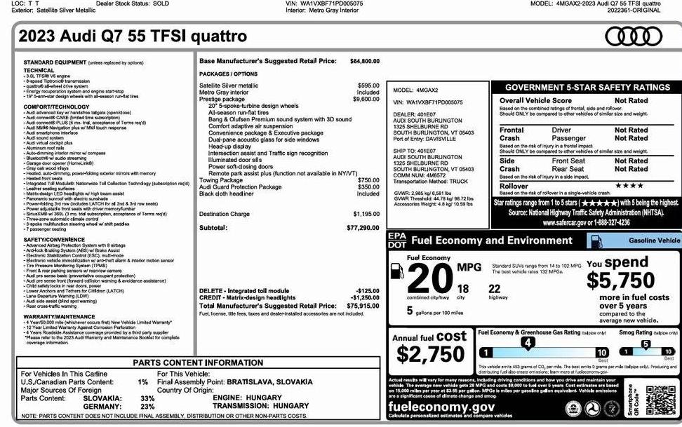 AUDI Q7 2023 WA1VXBF71PD005075 image