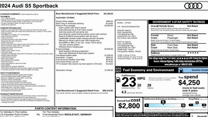 AUDI S5 2024 WAUC4CF55RA047034 image