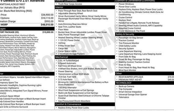 GENESIS G70 2019 KMTG44LA2KU019807 image GENESIS G70 2019 KMTG44LA2KU019807 image