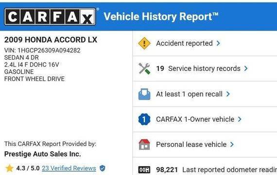 HONDA ACCORD 2009 1HGCP26309A094282 image