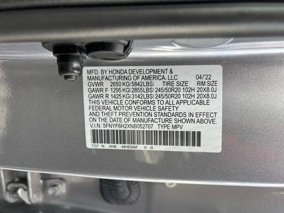 HONDA PILOT 2022 5FNYF6H2XNB052707 image