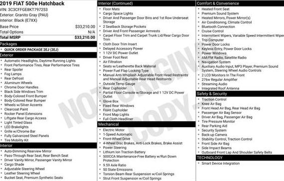 FIAT 500 2019 3C3CFFGE8KT797253 image