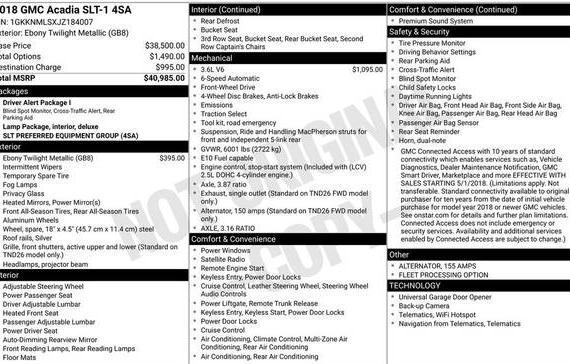 GMC ACADIA 2018 1GKKNMLSXJZ184007 image GMC ACADIA 2018 1GKKNMLSXJZ184007 image