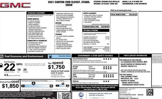 GMC CANYON 2021 1GTG5BEAXM1165728 image