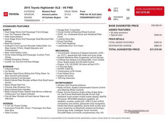 TOYOTA HIGHLANDER 2015 5TDKKRFH0FS119371 image