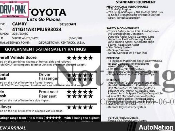 TOYOTA CAMRY 2021 4T1G11AK1MU593024 image