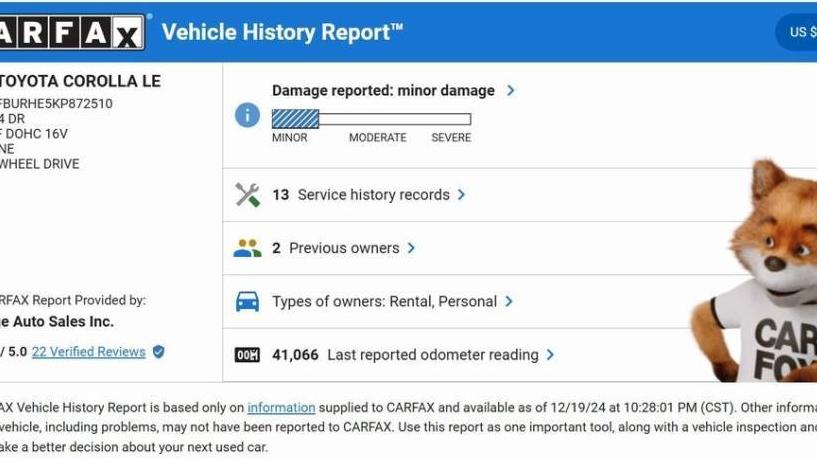 TOYOTA COROLLA 2019 5YFBURHE5KP872510 image