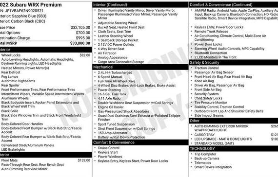 SUBARU WRX 2022 JF1VBAF62N9020521 image SUBARU WRX 2022 JF1VBAF62N9020521 image