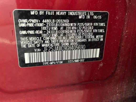 SUBARU FORESTER 2016 JF2SJAVC9GH405690 image