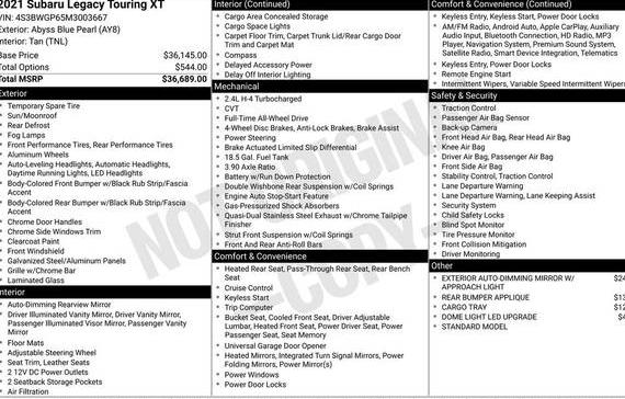 SUBARU LEGACY 2021 4S3BWGP65M3003667 image