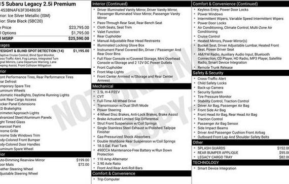 SUBARU LEGACY 2015 4S3BNAF63F3048658 image