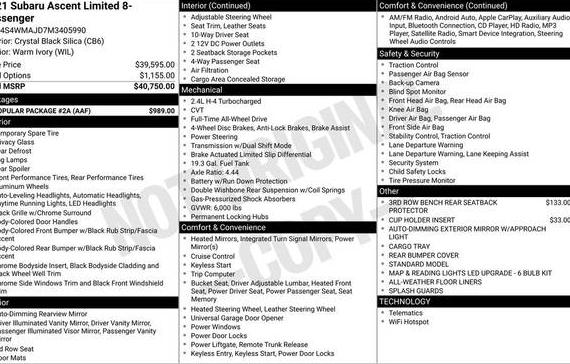 SUBARU ASCENT 2021 4S4WMAJD7M3405990 image