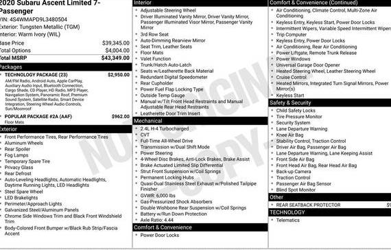 SUBARU ASCENT 2020 4S4WMAPD9L3480504 image