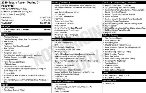 SUBARU ASCENT 2020 4S4WMARD5L3462563 image