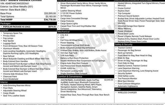 SUBARU OUTBACK 2021 4S4BTANCXM3202661 image