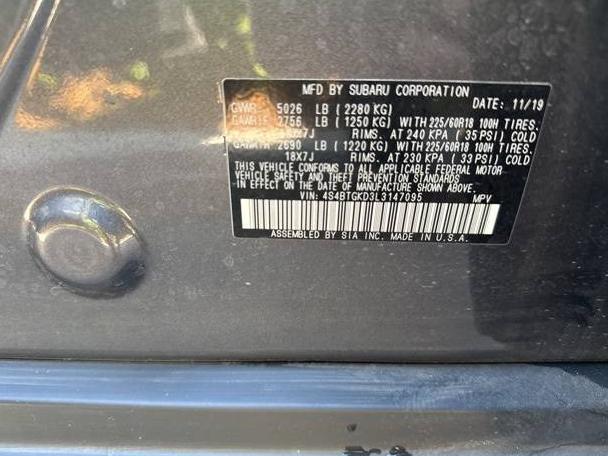 SUBARU OUTBACK 2020 4S4BTGKD3L3147095 image