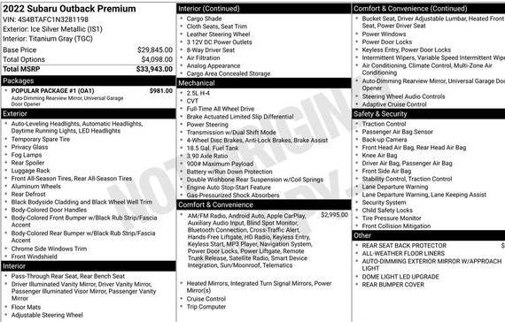 SUBARU OUTBACK 2022 4S4BTAFC1N3281198 image