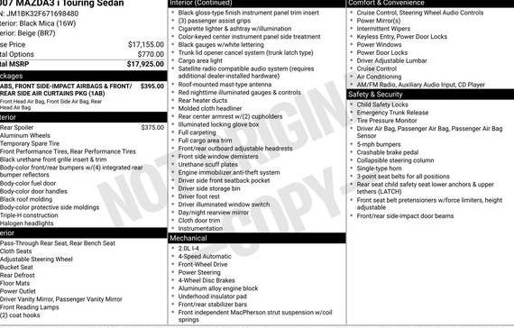MAZDA MAZDA3 2007 JM1BK32F671698480 image