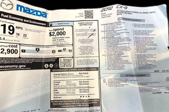 MAZDA CX-9 2012 JM3TB3DA6C0368058 image MAZDA CX-9 2012 JM3TB3DA6C0368058 image