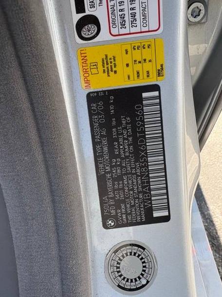 BMW 750LI 2006 WBAHN835X6DT59560 image