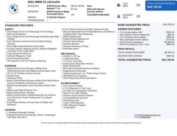 BMW X3 2022 5UX43DP01N9K48605 image